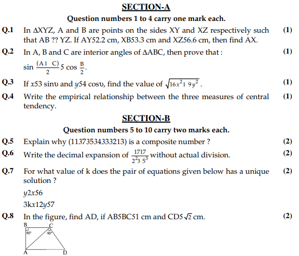 CBSE Class 10 Mathematics Sample Paper 2017 Set I